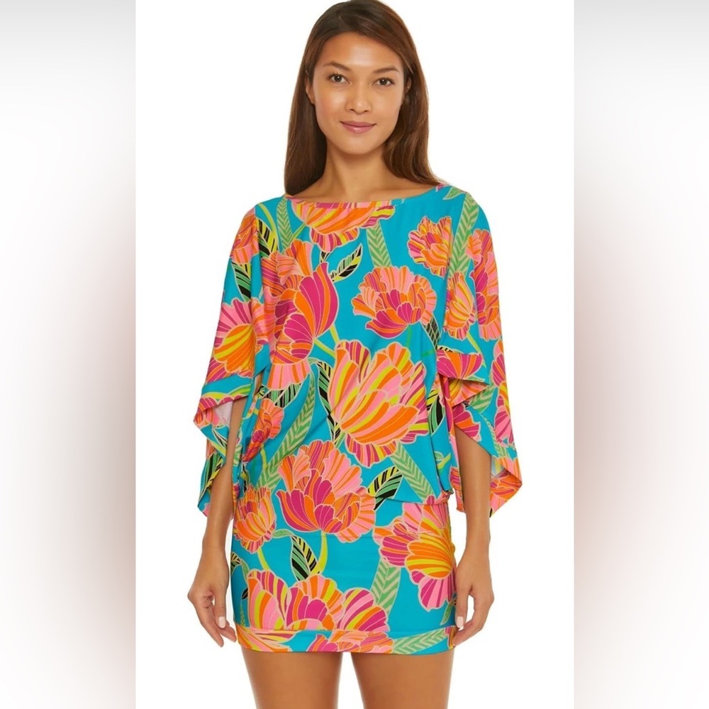 NWT Trina Turk Women's Standard Poppy Tunic Dress Floral Print Beach Cover Up